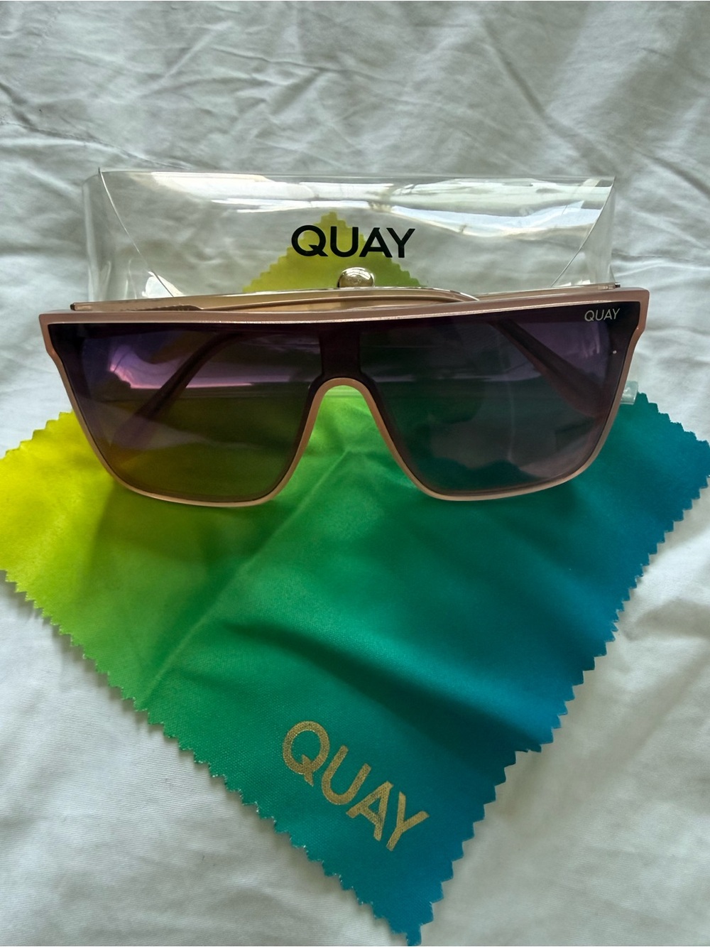 Quay Australia Pink Shield Sunglasses with Purple Gradient Lenses